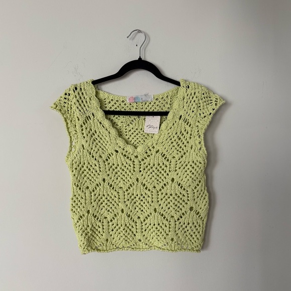 NWT Free People Beach Alicia Fauxchet Top in Lime Green Lightning Bolt - Picture 8 of 8